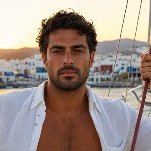 AI-generated portrait of Yannis, yacht skipper